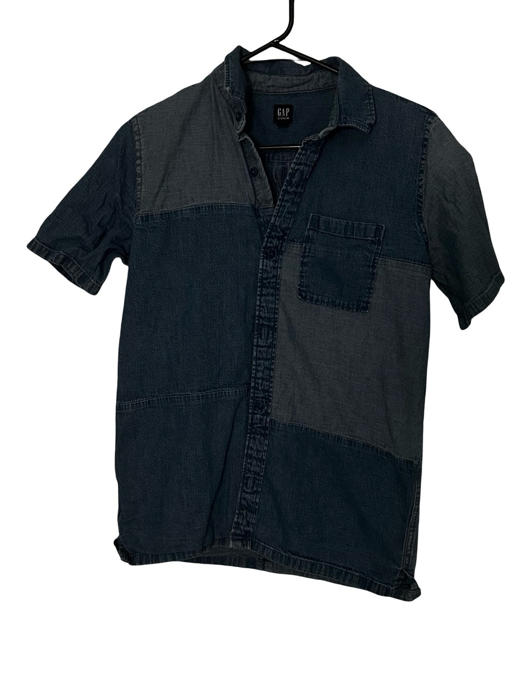 GAP Patchwork Short-Sleeve Denim Polo - Dark Blue